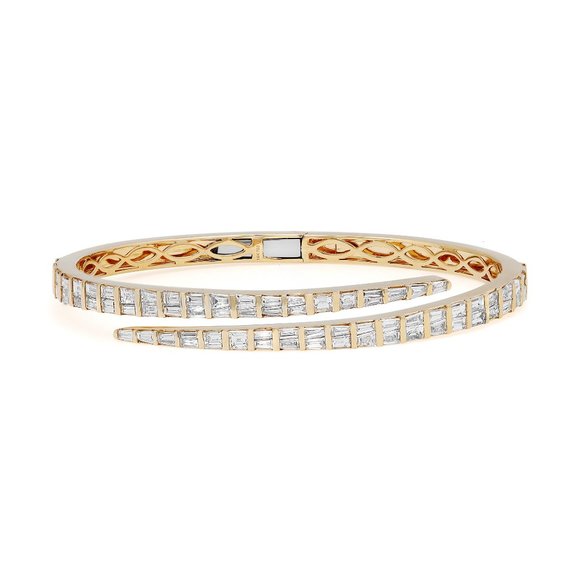 Rachel Koen 4.27Ctw Tapered Baguette Cut Diamond Bangle Bracelet 18K Yellow Gold - Picture 2 of 6